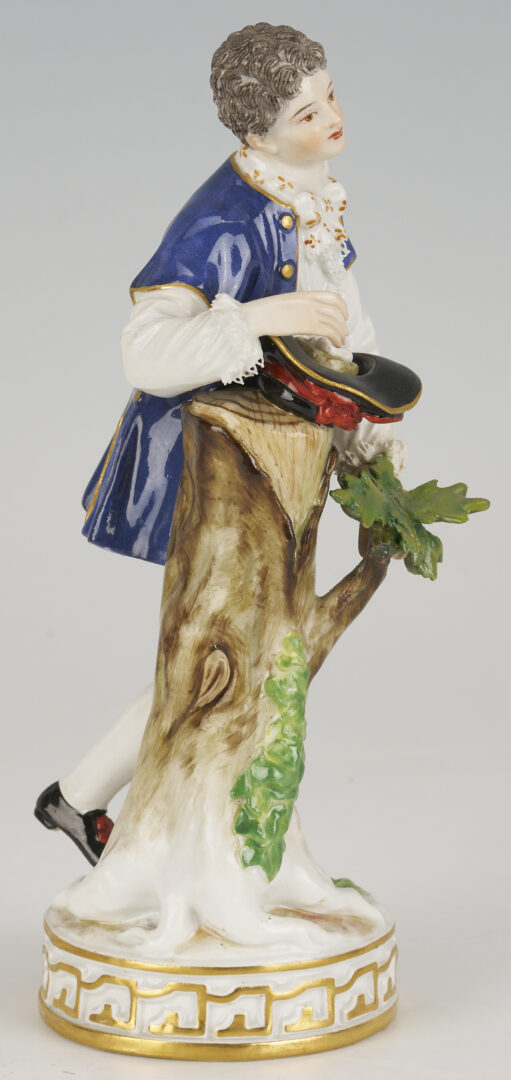 Lot 383: 2 Meissen Porcelain Figures, Men with Carrier Pigeon, Eggs