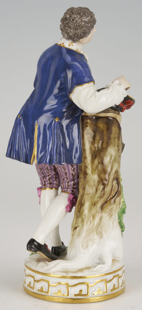 Lot 383: 2 Meissen Porcelain Figures, Men with Carrier Pigeon, Eggs