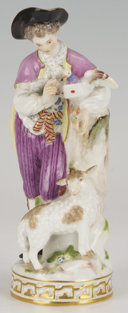 Lot 383: 2 Meissen Porcelain Figures, Men with Carrier Pigeon, Eggs