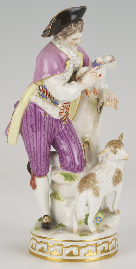 Lot 383: 2 Meissen Porcelain Figures, Men with Carrier Pigeon, Eggs