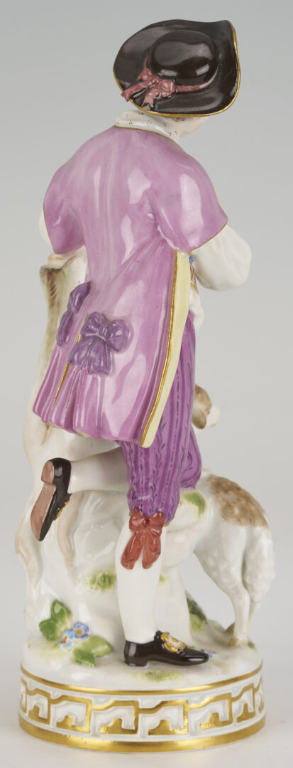 Lot 383: 2 Meissen Porcelain Figures, Men with Carrier Pigeon, Eggs