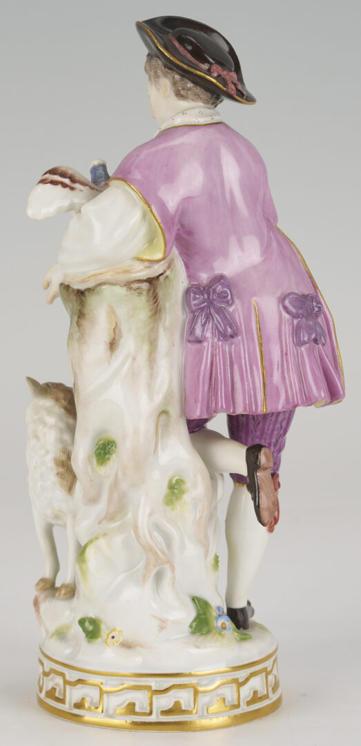 Lot 383: 2 Meissen Porcelain Figures, Men with Carrier Pigeon, Eggs