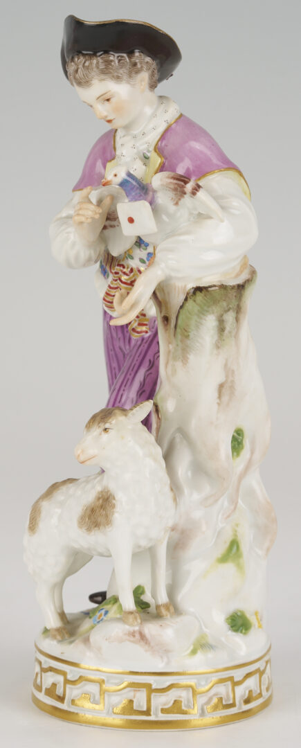 Lot 383: 2 Meissen Porcelain Figures, Men with Carrier Pigeon, Eggs