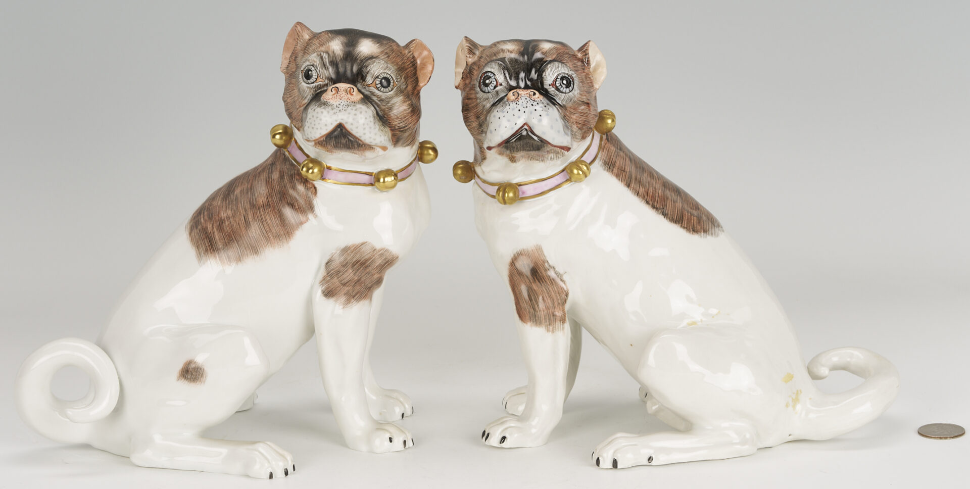Lot 384: Pr. of Royal Dresden Porcelain Pug Figures