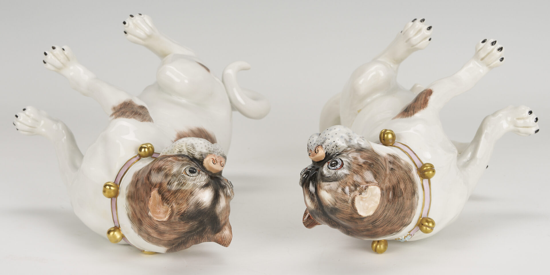 Lot 384: Pr. of Royal Dresden Porcelain Pug Figures
