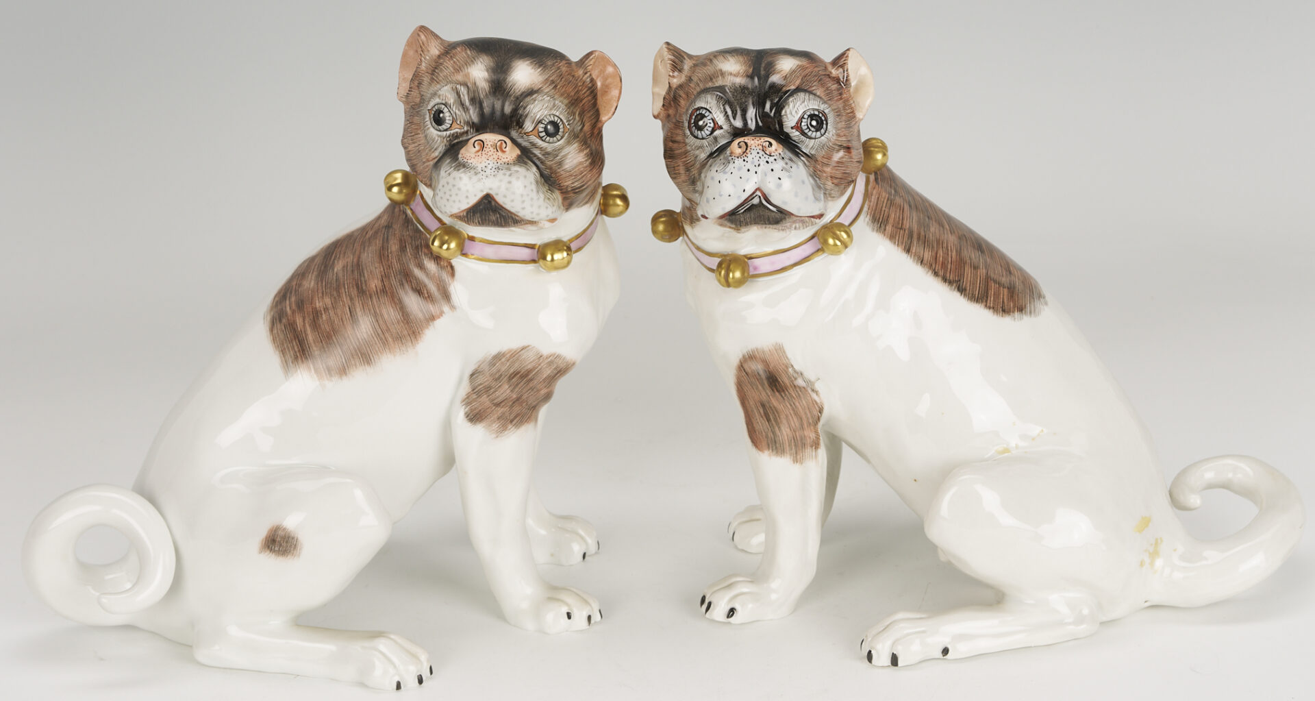Lot 384: Pr. of Royal Dresden Porcelain Pug Figures