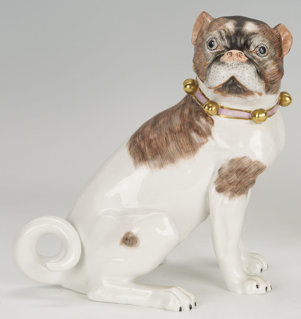 Lot 384: Pr. of Royal Dresden Porcelain Pug Figures