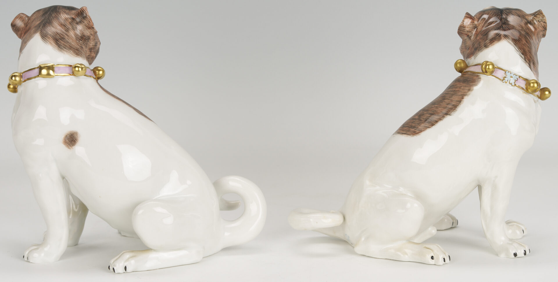 Lot 384: Pr. of Royal Dresden Porcelain Pug Figures
