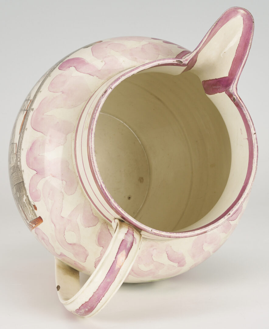 Lot 385: Agateware Teapot, Staffordshire Dish, Creamware & Lustreware Pitchers, 4 pcs