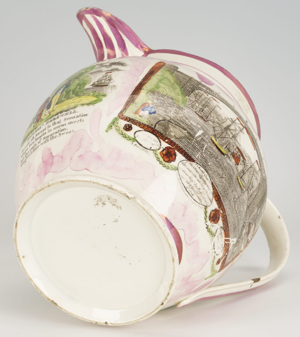 Lot 385: Agateware Teapot, Staffordshire Dish, Creamware & Lustreware Pitchers, 4 pcs