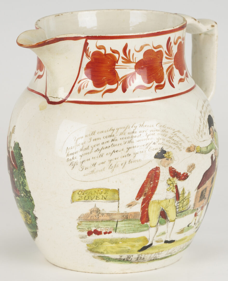 Lot 385: Agateware Teapot, Staffordshire Dish, Creamware & Lustreware Pitchers, 4 pcs