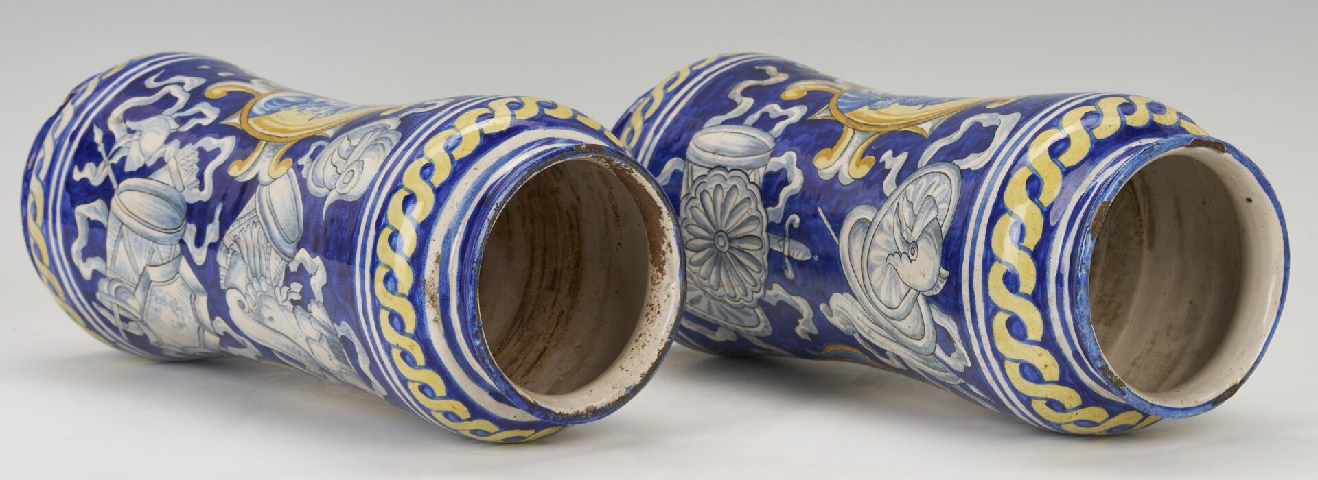 Lot 387: Pair of Italian Faience Majolica Portrait Albarello Jars