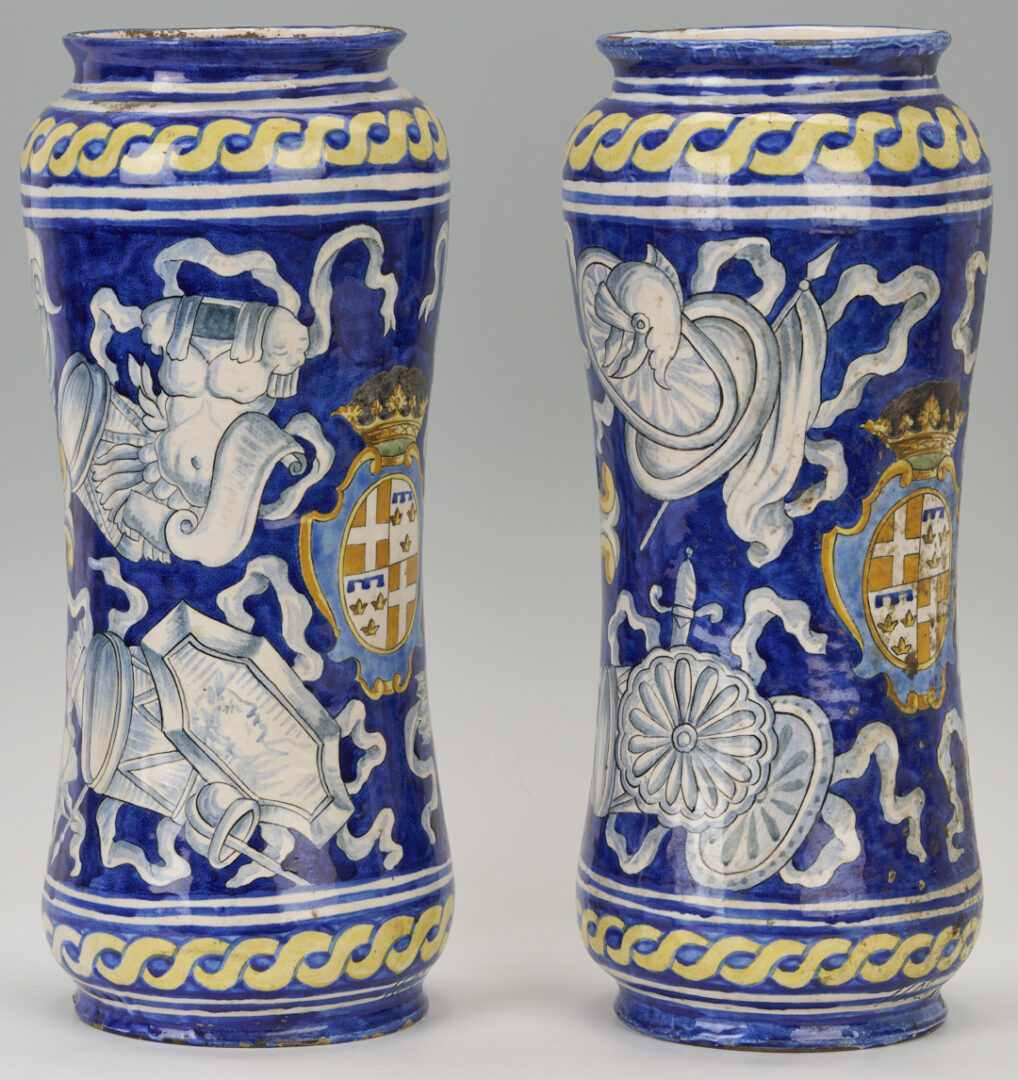 Lot 387: Pair of Italian Faience Majolica Portrait Albarello Jars