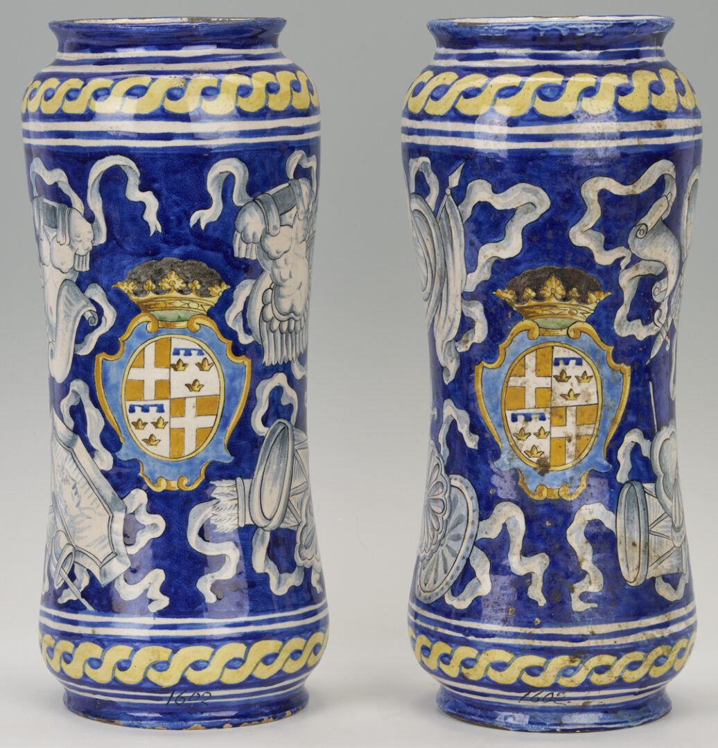 Lot 387: Pair of Italian Faience Majolica Portrait Albarello Jars