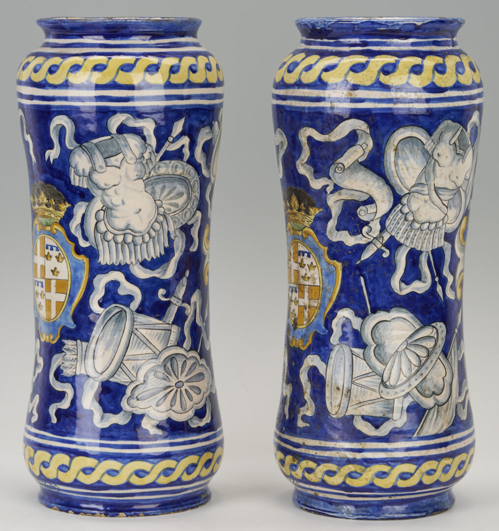 Lot 387: Pair of Italian Faience Majolica Portrait Albarello Jars