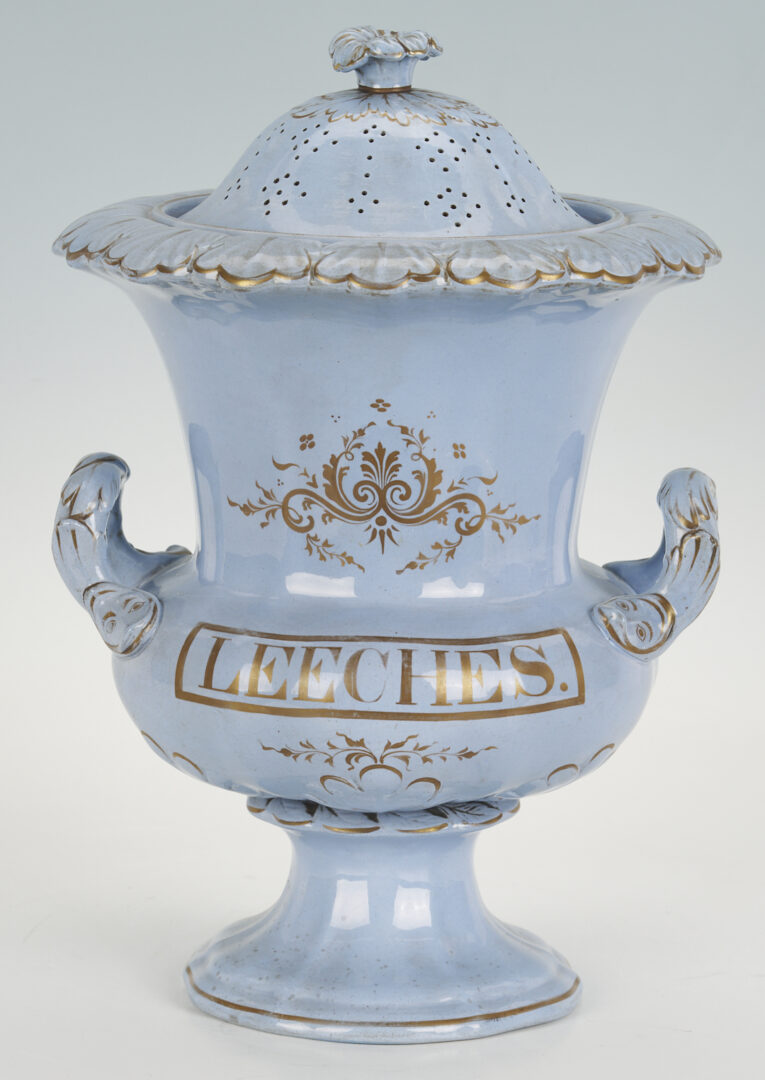 Lot 389: 2 Staffordshire Apothecary Jars, Leeches