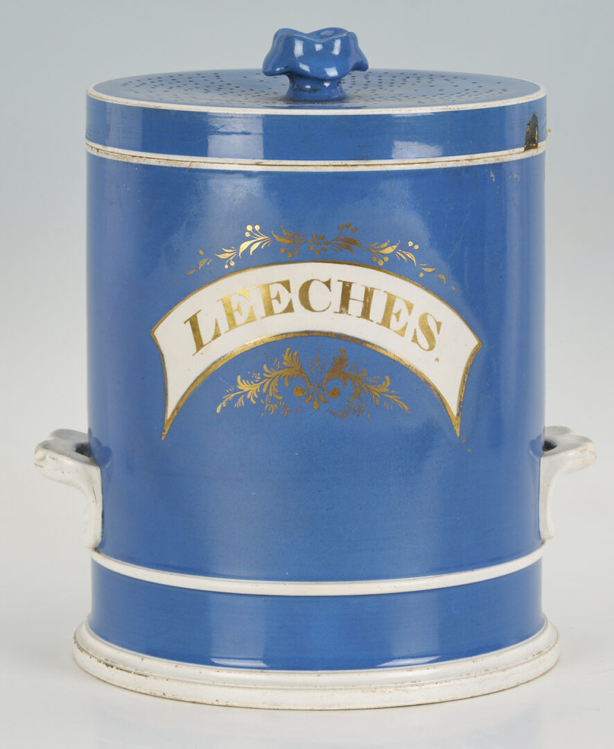 Lot 389: 2 Staffordshire Apothecary Jars, Leeches