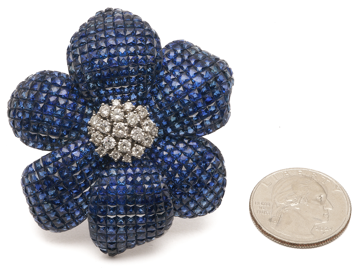 Lot 38: 18K Sapphire & Diamond Floral Brooch