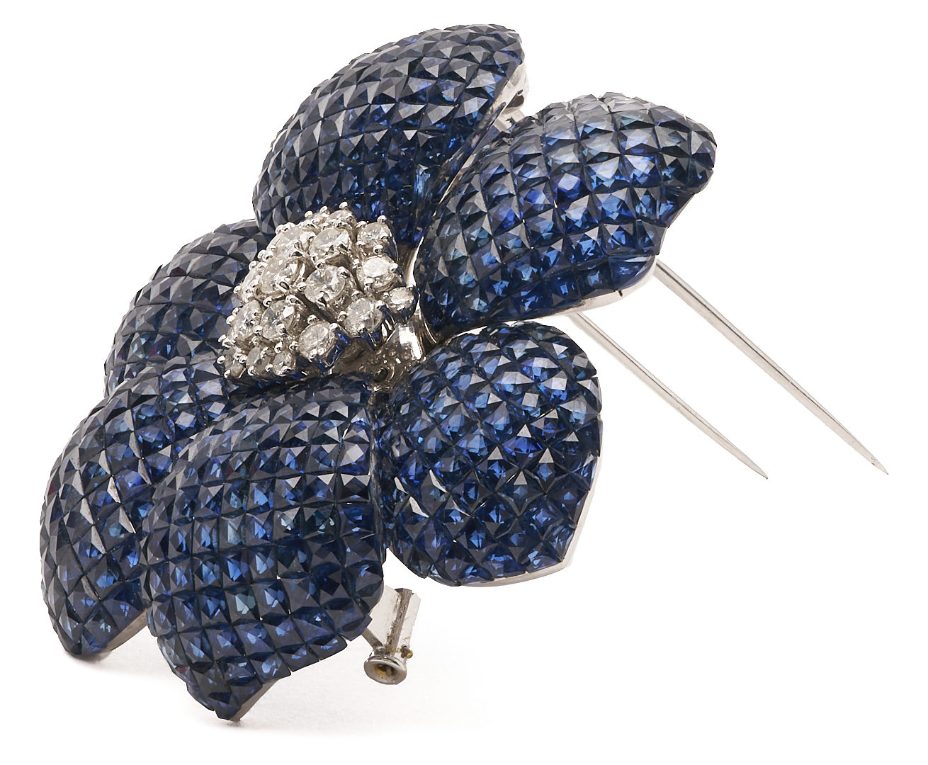 Lot 38: 18K Sapphire & Diamond Floral Brooch