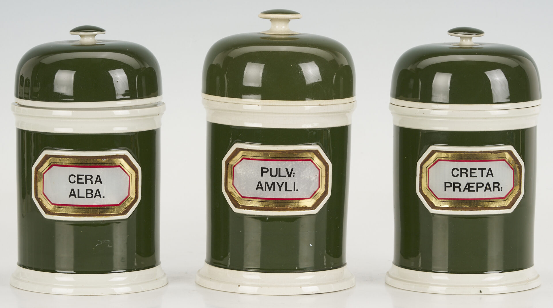 Lot 392: 11 Assembled English Green & Blue Apothecary Jars