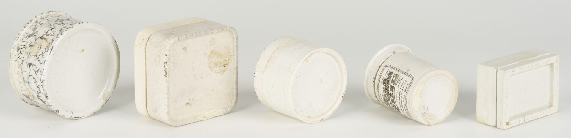 Lot 393: 10 Small White Porcelain Pharmacy Jars: Toothpaste, Advertising, etc.