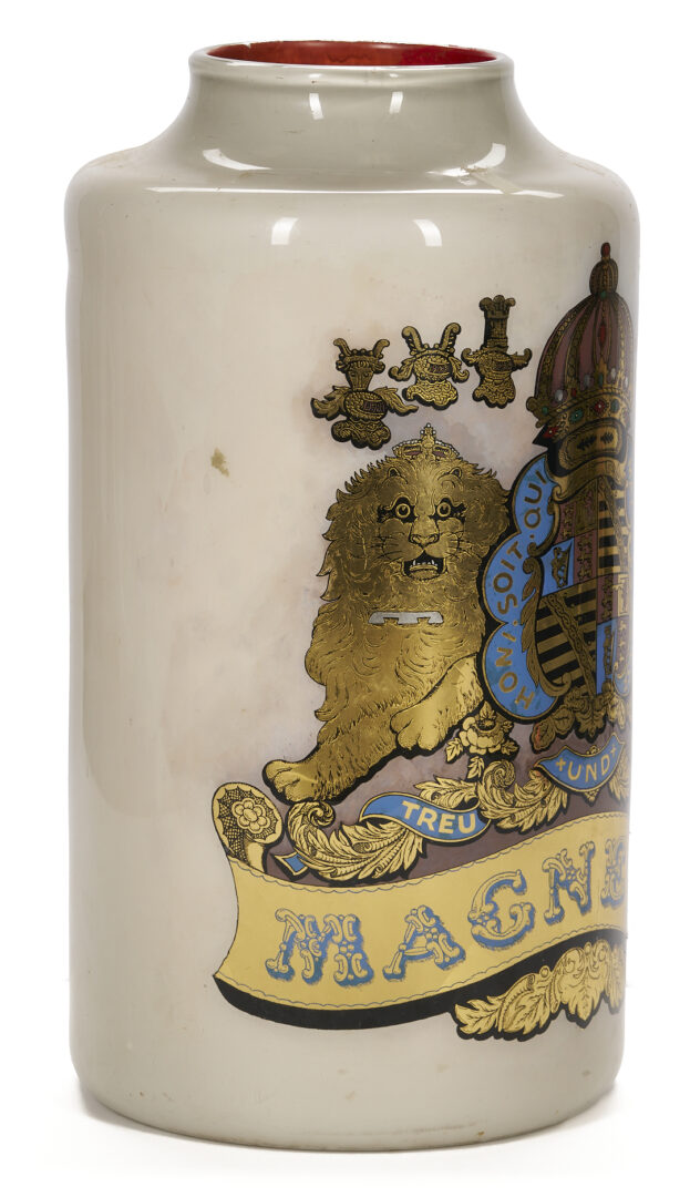 Lot 394: Large English Reverse Painted Glass Pharmacy Jar