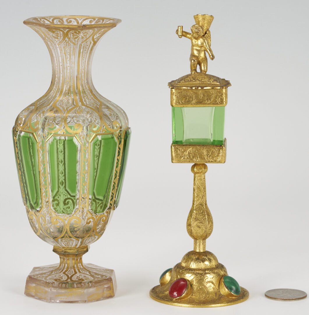 Lot 397: Continental Monstrance and Glass Vase, poss. Moser