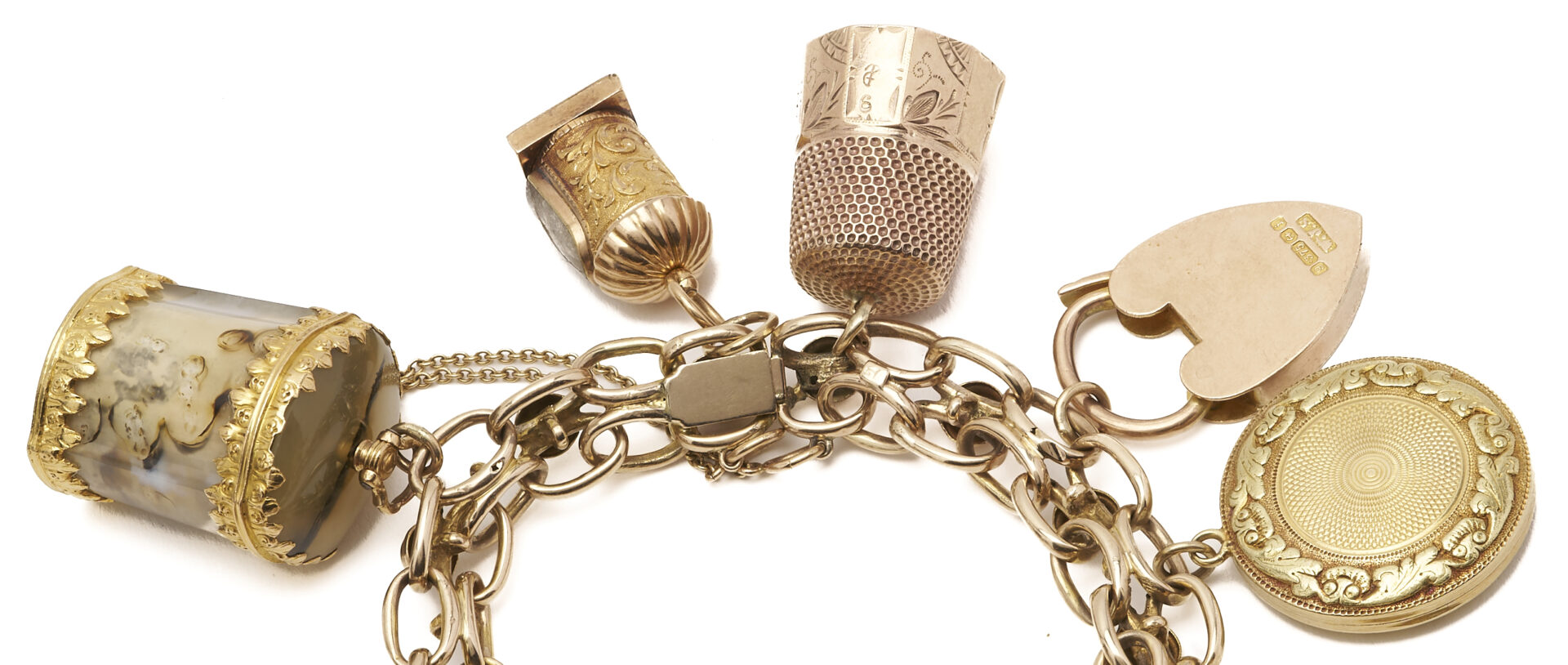 Lot 39: Victorian 10K Yellow Gold Charm Bracelet w/ 10 Charms