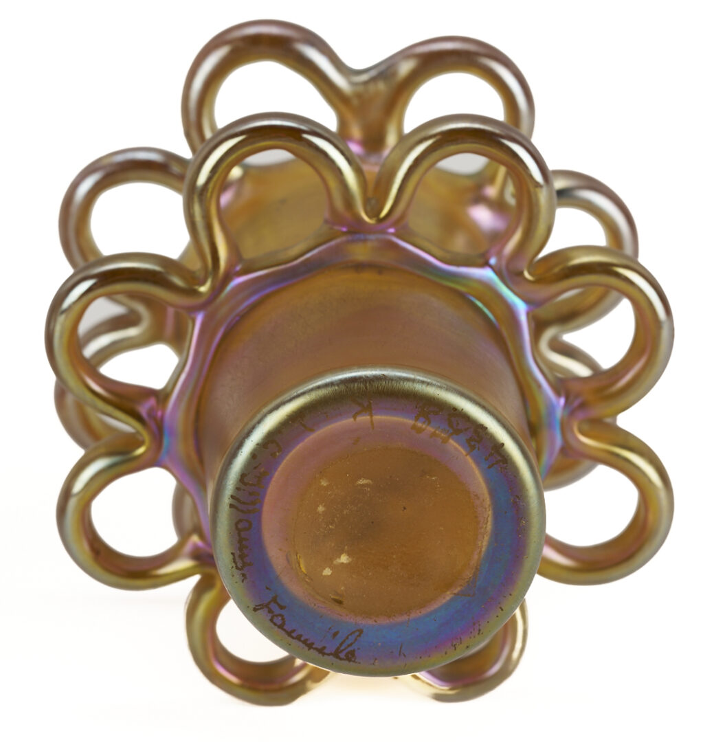 Lot 400: L. C. Tiffany Favrile Glass Bowl & Flower Frog
