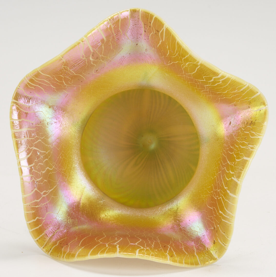 Lot 401: 3 pcs. Tiffany Favrile Iridescent Art Glass, incl. Ruffled Rim Compote