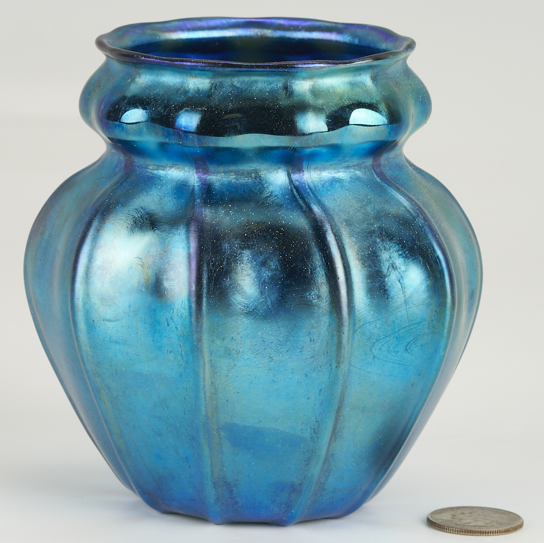 Lot 402: Tiffany Favrile Blue Glass Vase