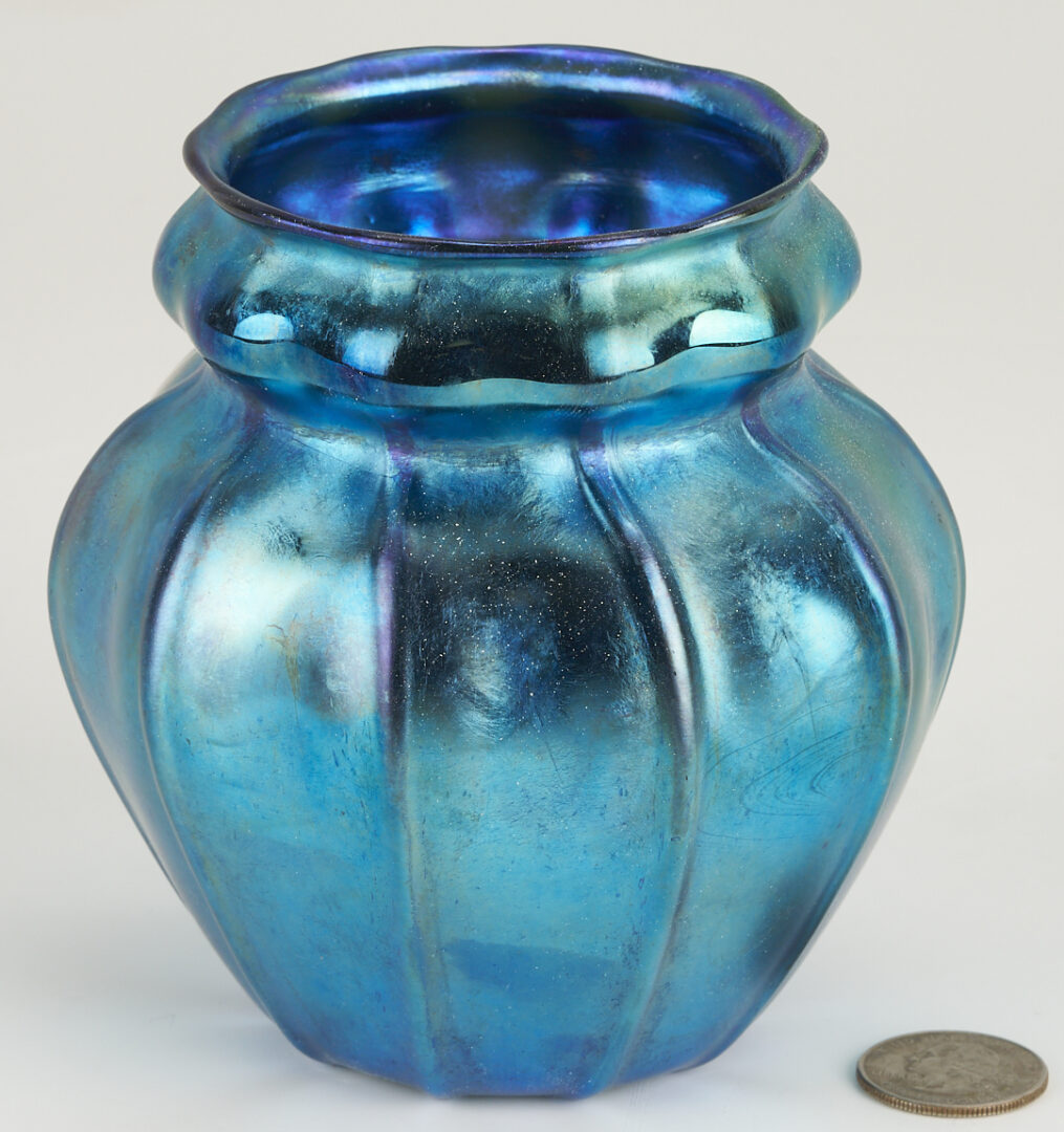 Lot 402: Tiffany Favrile Blue Glass Vase