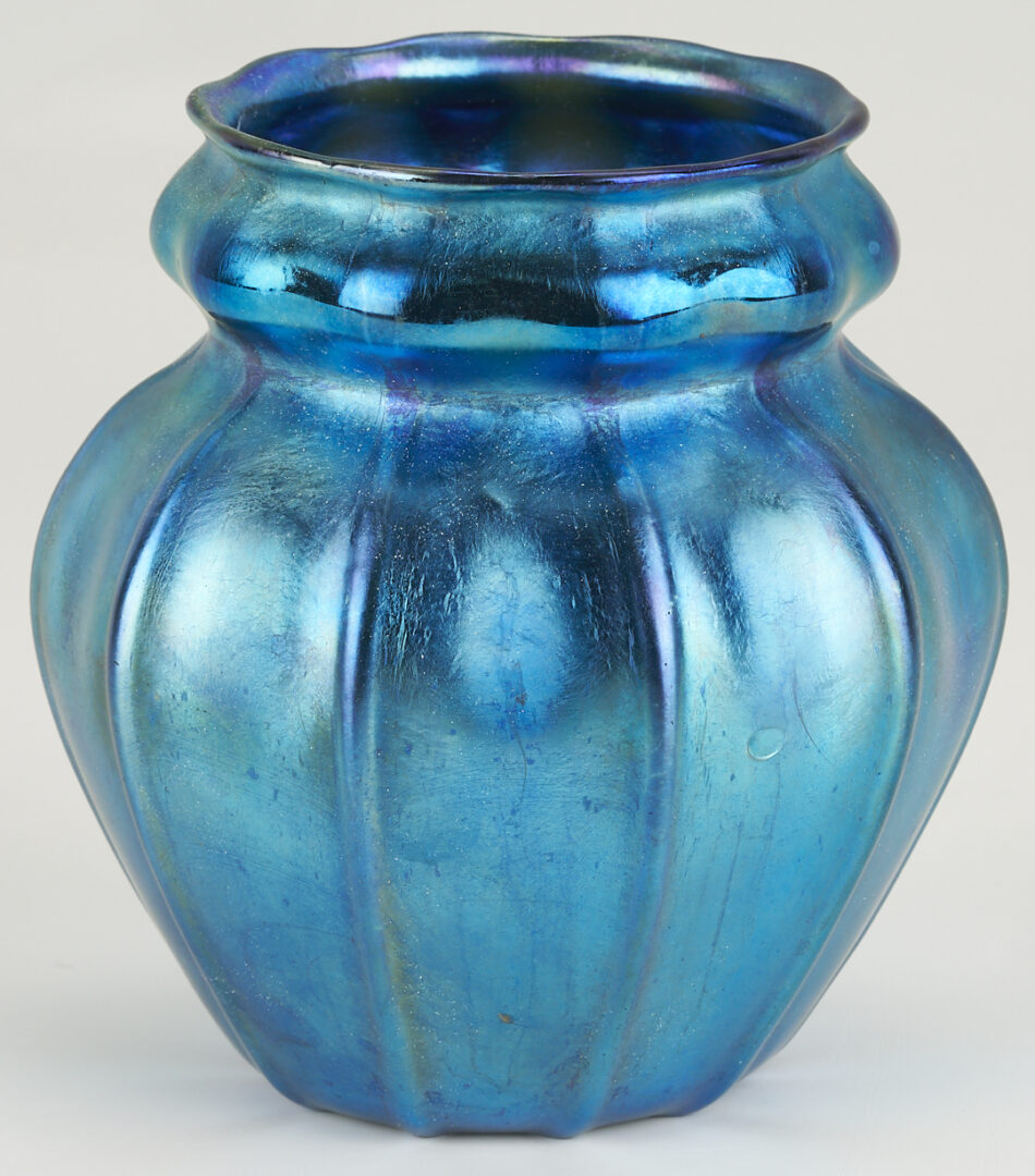 Lot 402: Tiffany Favrile Blue Glass Vase