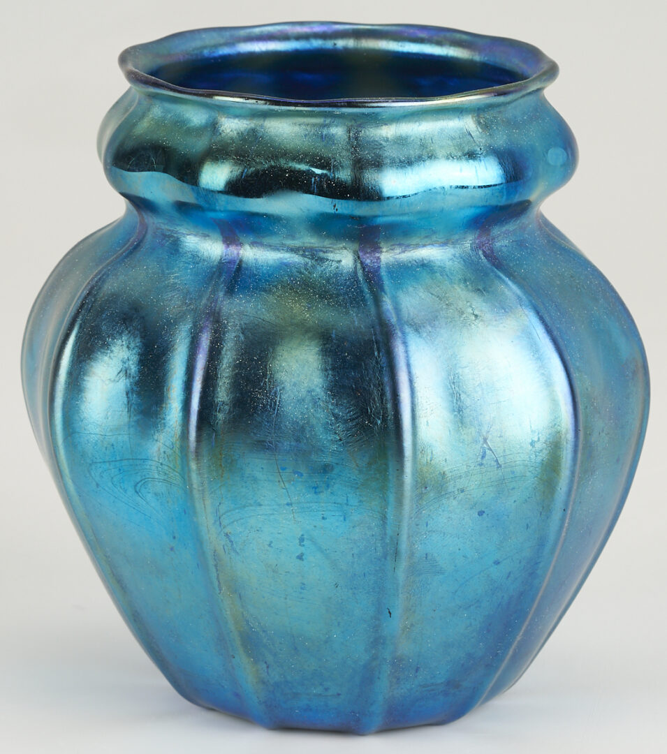 Lot 402: Tiffany Favrile Blue Glass Vase