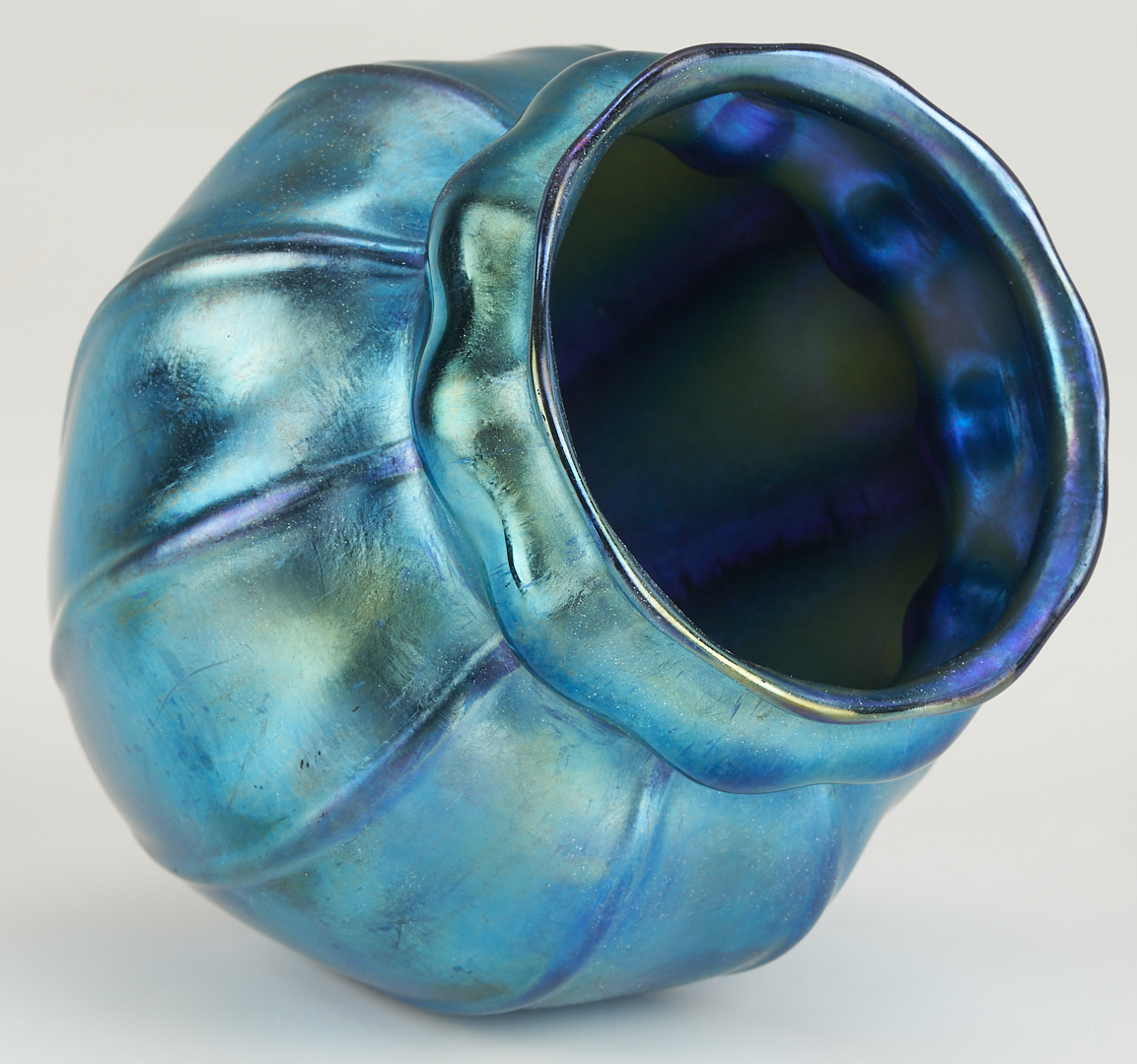Lot 402: Tiffany Favrile Blue Glass Vase
