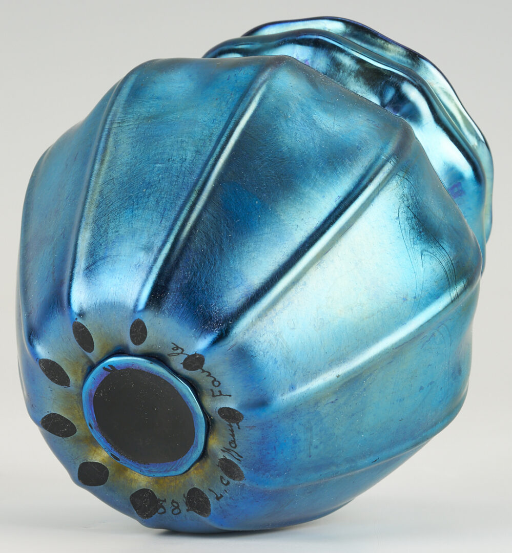 Lot 402: Tiffany Favrile Blue Glass Vase