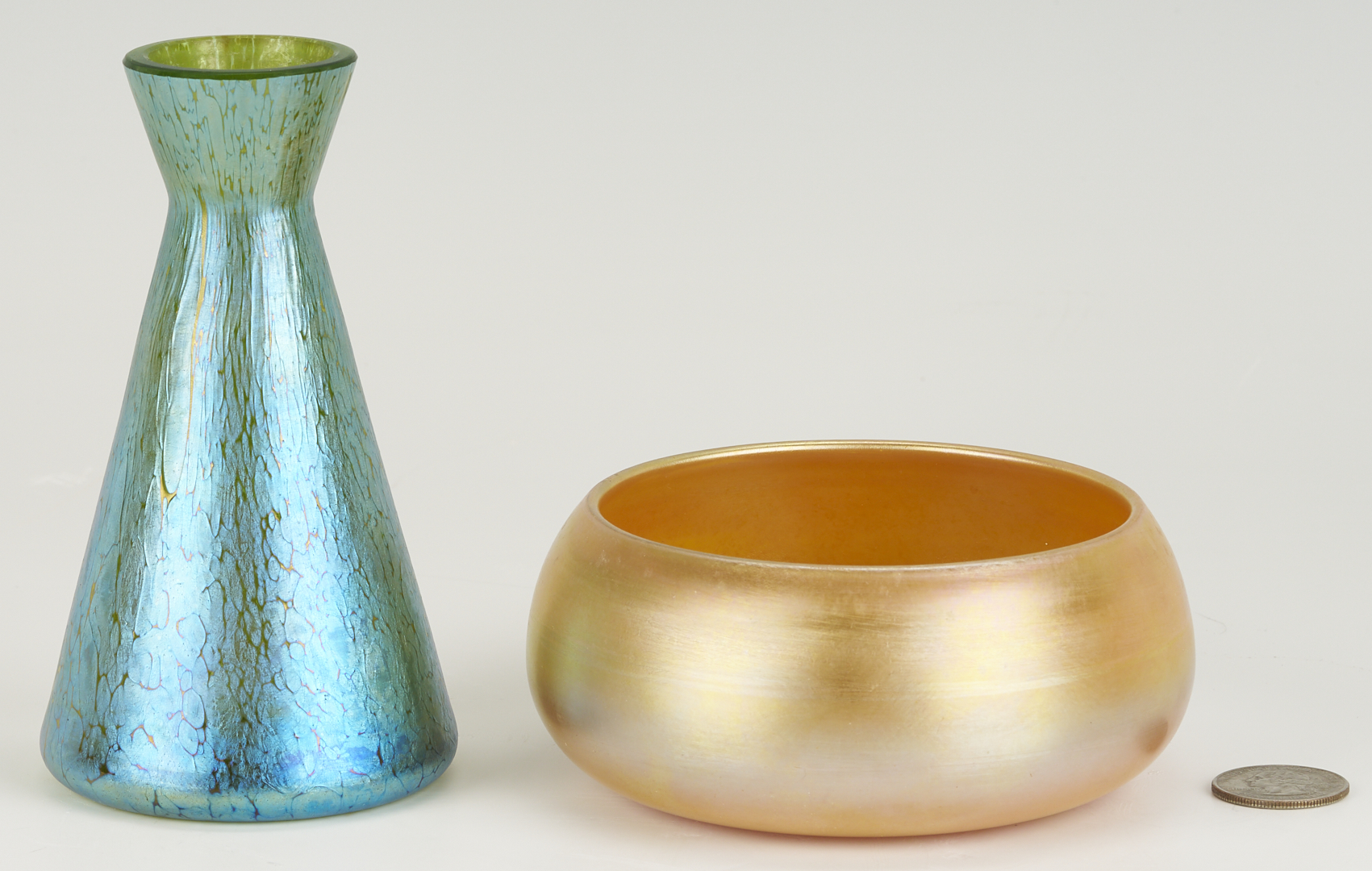 Lot 404: Loetz Papillon Vase & Signed Durand Gold Bowl