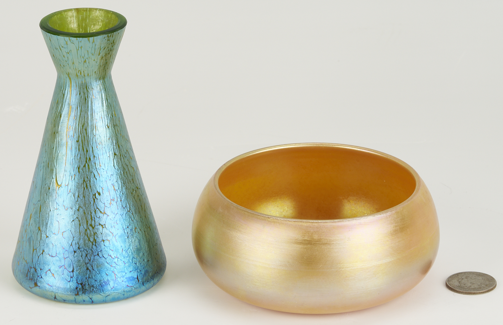 Lot 404: Loetz Papillon Vase & Signed Durand Gold Bowl