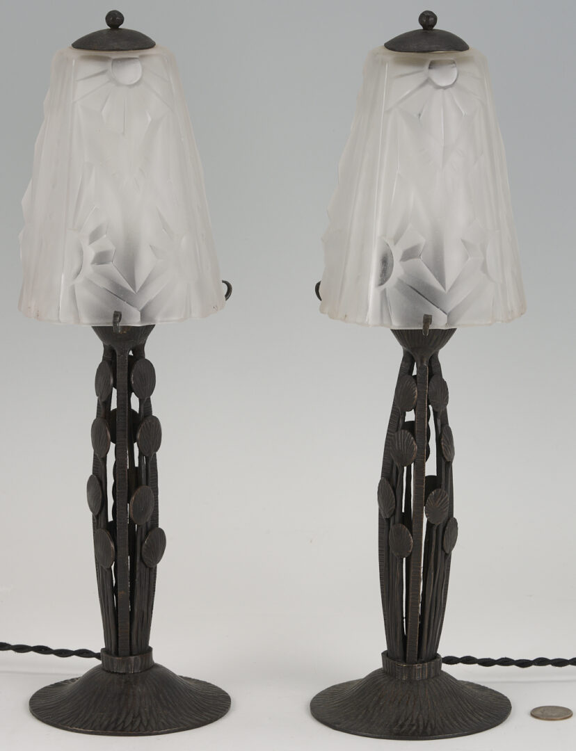 Lot 405: Pair Signed Degue French Art Deco Boudoir Lamps
