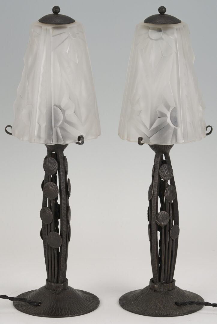 Lot 405: Pair Signed Degue French Art Deco Boudoir Lamps