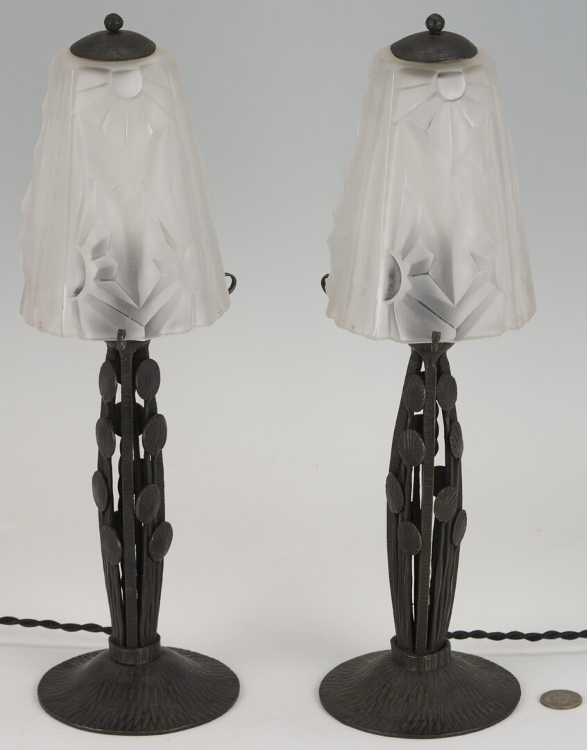 Lot 405: Pair Signed Degue French Art Deco Boudoir Lamps