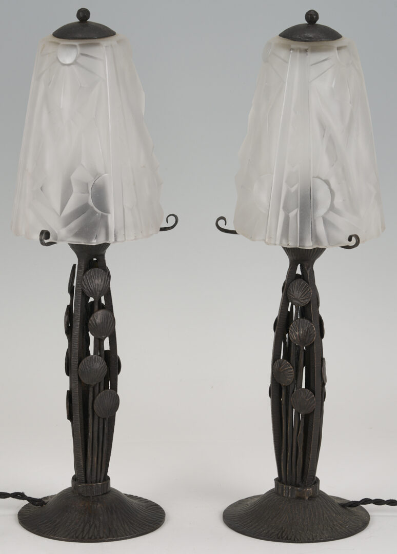 Lot 405: Pair Signed Degue French Art Deco Boudoir Lamps
