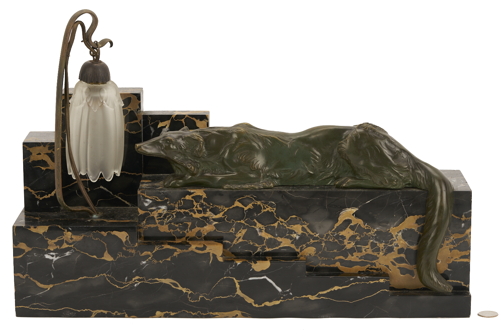 Lot 408: Art Deco Marble & Bronze Desk Lamp