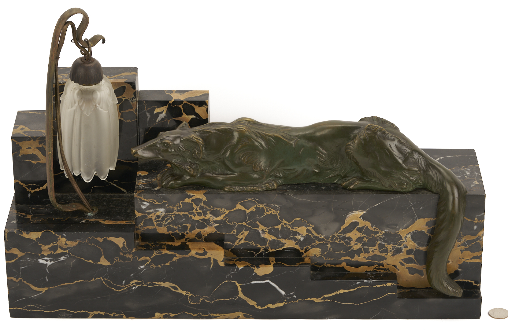 Lot 408: Art Deco Marble & Bronze Desk Lamp