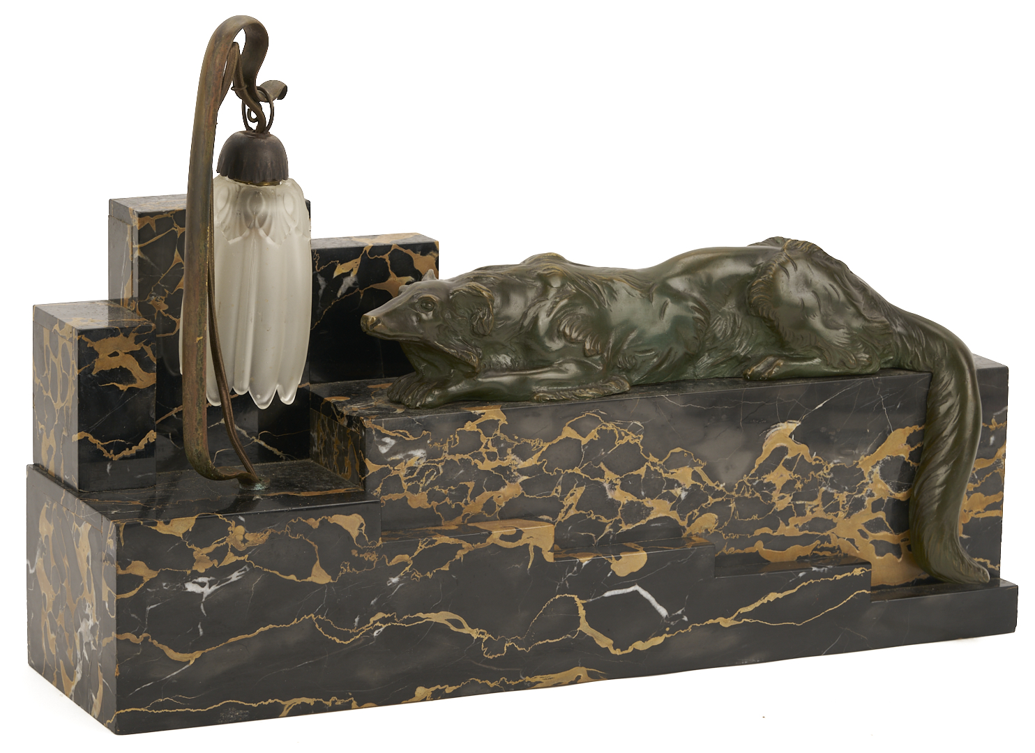 Lot 408: Art Deco Marble & Bronze Desk Lamp