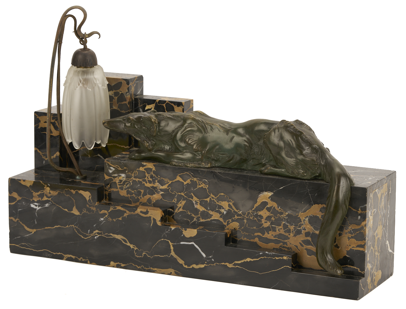 Lot 408: Art Deco Marble & Bronze Desk Lamp