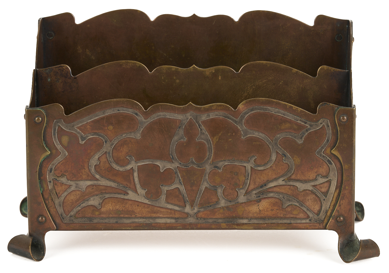 Lot 409: Tiffany Arts & Crafts Candlestick plus Letter Caddy