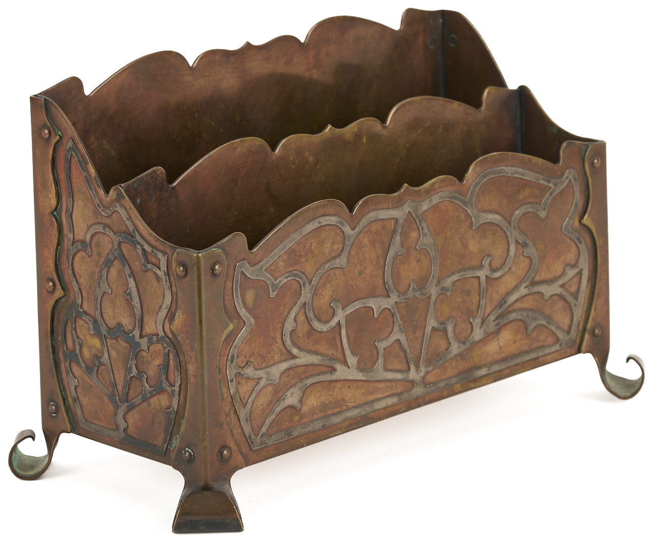 Lot 409: Tiffany Arts & Crafts Candlestick plus Letter Caddy