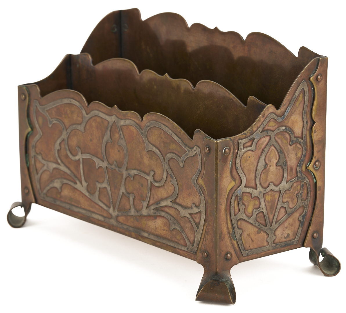 Lot 409: Tiffany Arts & Crafts Candlestick plus Letter Caddy