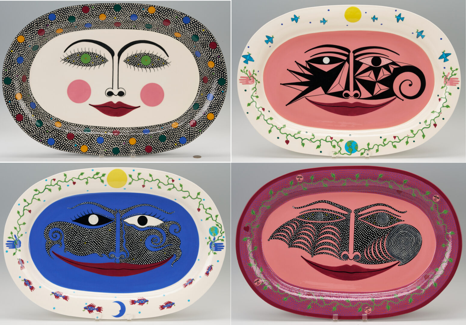 Lot 415: 4 Patrick Dougherty Polychrome Ceramic Wall Plaques
